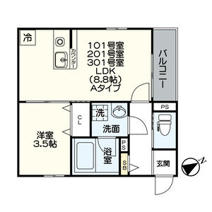 1LDK 間取り図