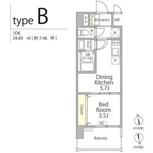 1DK 間取り図