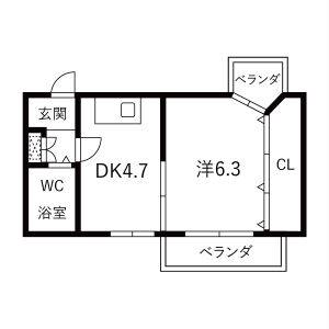 1DK 間取り図