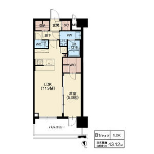 1DK 間取り図