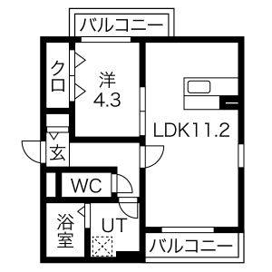 1LDK 間取り図