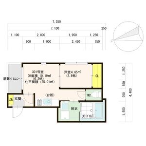 1DK 間取り図