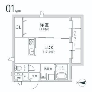 1LDK 間取り図